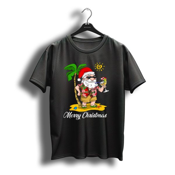 Merry Christmas Santa Claus Funny Hawaiian Beach Scene T Shirt t shirt 1