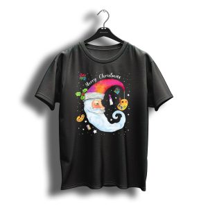 Merry Christmas Santa Claus Moon With Paintbrushes And Palette T-Shirt
