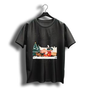 Merry Christmas Santa Claus Reindeer Sleigh Winter Scene T-Shirt