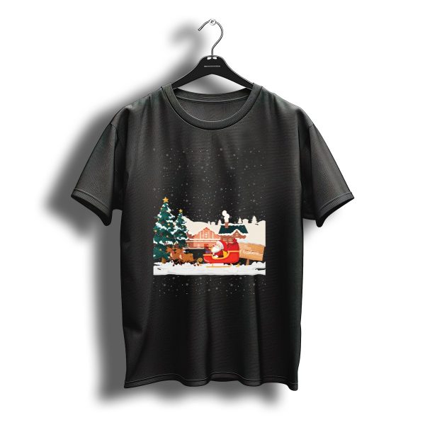 Merry Christmas Santa Claus Reindeer Sleigh Winter Scene T Shirt t shirt 1