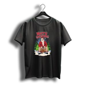 Merry Christmas Santa Claus Sitting On Toilet With Trees T-Shirt