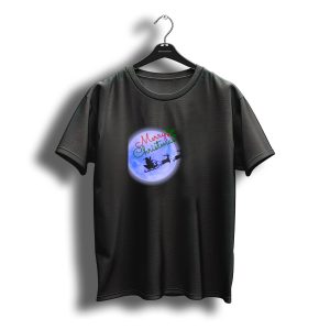 Merry Christmas Santa Claus Sleigh Silhouette In Front Of Full Moon T-Shirt