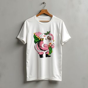 Merry Christmas Santa Claus Wear Pink Outfit With Sack And Toys T-Shirt