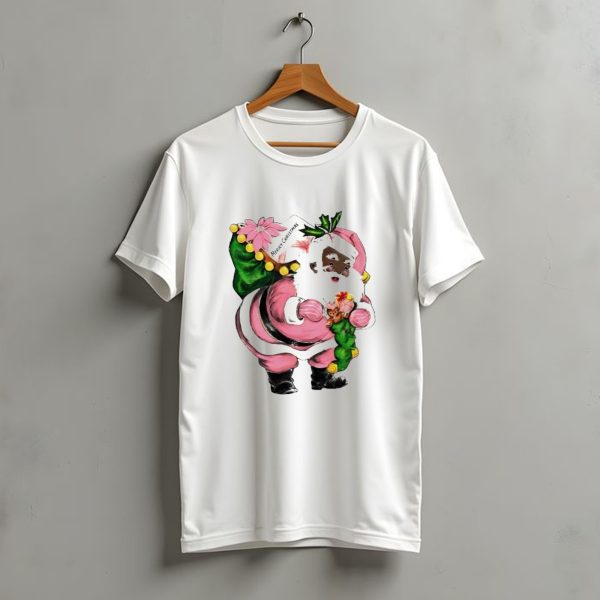 Merry Christmas Santa Claus Wear Pink Outfit With Sack And Toys T Shirt t shirt 1