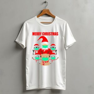 Merry Christmas Santa Deer Penguin Social Distance T Shirt