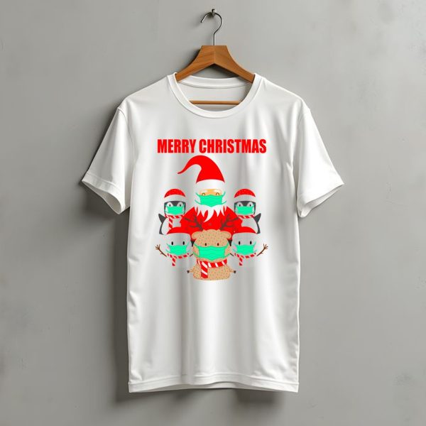 Merry Christmas Santa Deer Penguin Social Distance T Shirt t shirt 1
