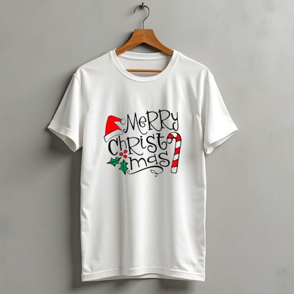 Merry Christmas Santa Hat And Candy Cane T Shirt 1 t shirt 1