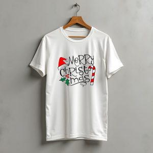 Merry Christmas Santa Hat And Candy Cane T-Shirt