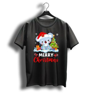 Merry Christmas Santa Koala Bear With Tree And Gifts T Shirt