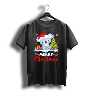 Merry Christmas Santa Koala Bear With Tree And Gifts T-Shirt