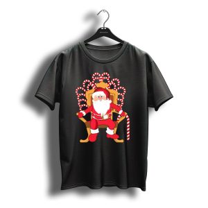 Merry Christmas Santa On Candy Cane Throne For Family Time T-Shirt