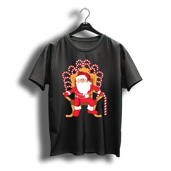 Merry Christmas Santa On Candy Cane Throne For Family Time T Shirt t shirt 1