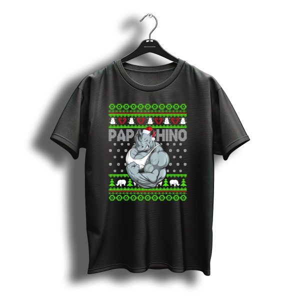 Merry Christmas Santa Papa Rhino Ugly Sweater Snowflakes T Shirt t shirt 1
