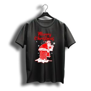 Merry Christmas Santa Pooping Naughty List Snowflakes Chimney T-Shirt