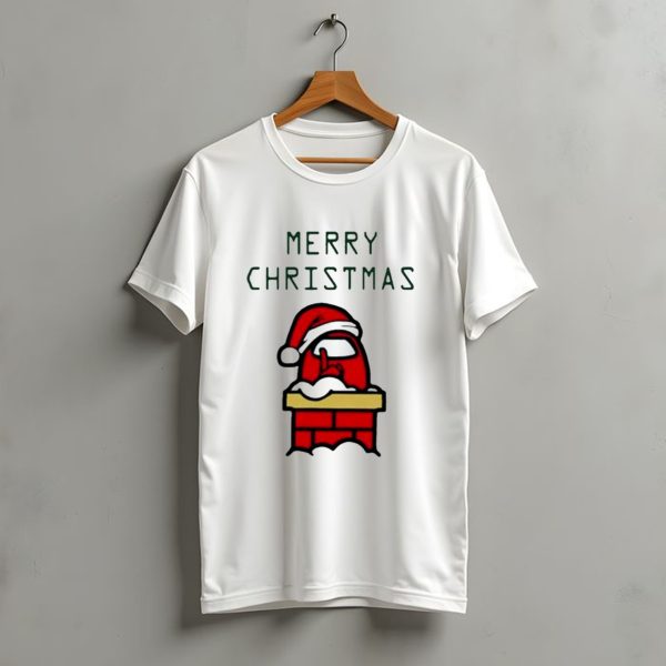 Merry Christmas Santa Red Among Us Character In Chimney T Shirt t shirt 1