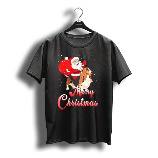 Merry Christmas Santa Riding Basset Hound T Shirt t shirt 1