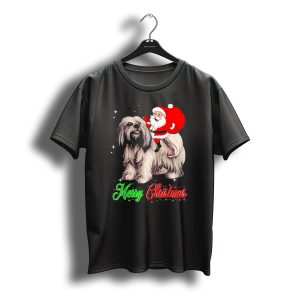 Merry Christmas Santa Riding Lhasa Apso T-Shirt