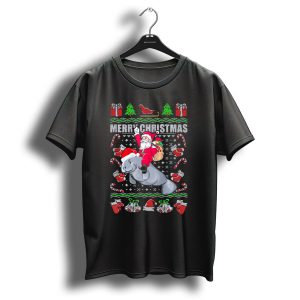 Merry Christmas Santa Riding Manatee Festive Ugly T Shirt