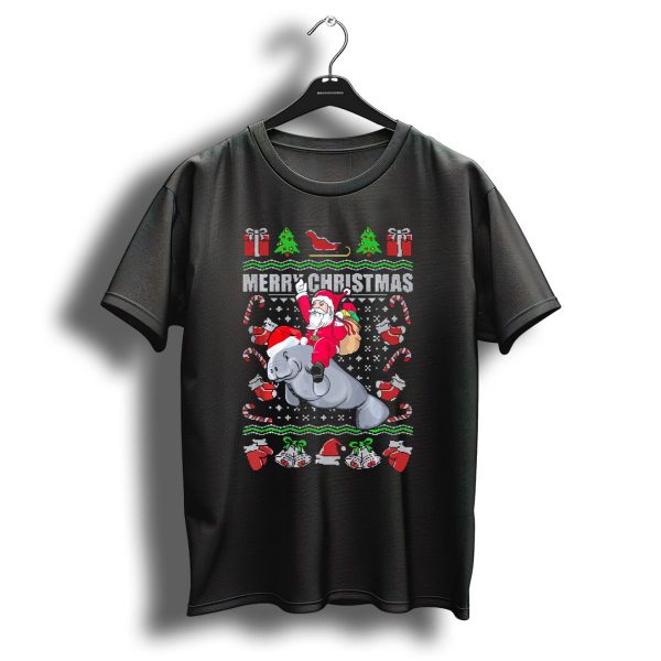 Merry Christmas Santa Riding Manatee Festive Ugly T Shirt 1 t shirt 1
