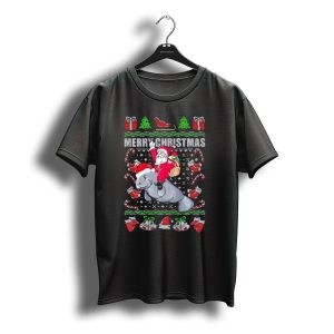 Merry Christmas Santa Riding Manatee Festive Ugly T-Shirt