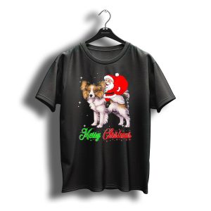 Merry Christmas Santa Riding Papillon T-Shirt