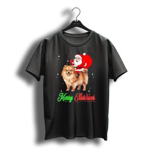 Merry Christmas Santa Riding Pomeranian T-Shirt