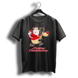 Merry Christmas Santa Riding Reindeer T Shirt
