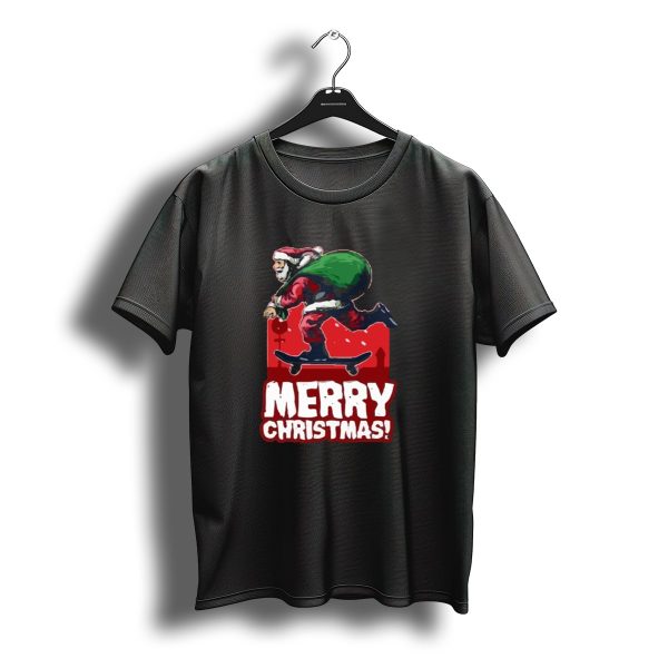 Merry Christmas Santa Riding Skateboard T Shirt t shirt 1