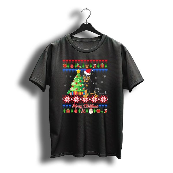 Merry Christmas Santa Rottweiler With Christmas Tree And Presents T Shirt t shirt 1
