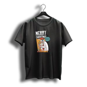 Merry Christmas Santa Scientist With Beaker And Ho Ho Ho Elements T-Shirt