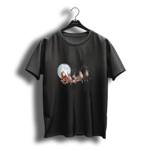 Merry Christmas Santa Sleigh Reindeer Moon T-Shirt