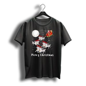 Merry Christmas Santa Sleigh With Huskies And Moon T-Shirt