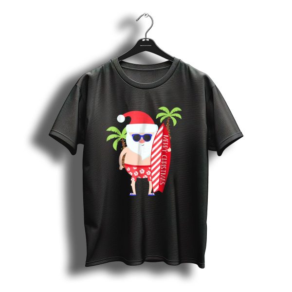 Merry Christmas Santa Surfing Palm Trees T Shirt t shirt 1