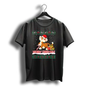 Merry Christmas Santa Tiger With Candy Cane And Gifts T-Shirt