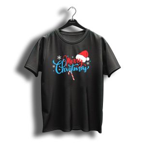 Merry Christmas Santa'S Hat With Candy Cane Snowflakes T-Shirt