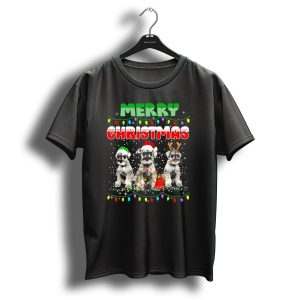 Merry Christmas Schnauzer Dogs Holiday Lights T Shirt