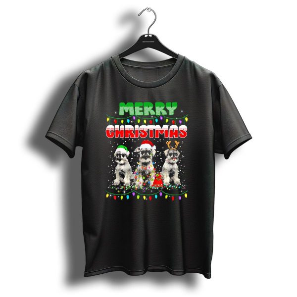 Merry Christmas Schnauzer Dogs Holiday Lights T Shirt 1 t shirt 1