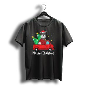 Merry Christmas Schnauzer In Santa Hat With Tree In Red Truck T-Shirt