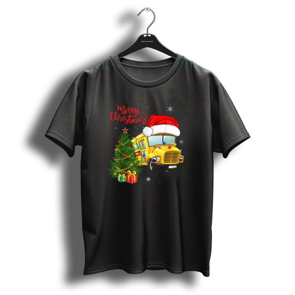 Merry Christmas School Bus Santa Hat With Tree And Presents T Shirt 1 t shirt 1