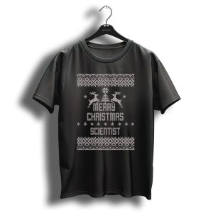 Merry Christmas Scientist Reindeer Snowflake Tree Nordic T Shirt