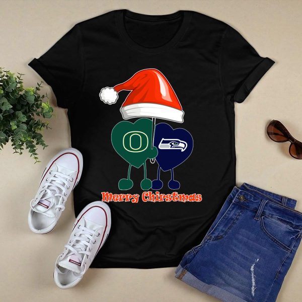 Merry Christmas Seattle Seahawks Oregon Ducks T Shirt 1
