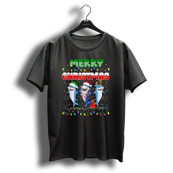 Merry Christmas Sharks Festive Holiday Lights T Shirt 1 t shirt 1