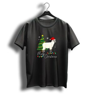 Merry Christmas Sheep With Santa Hat And Christmas Tree T Shirt