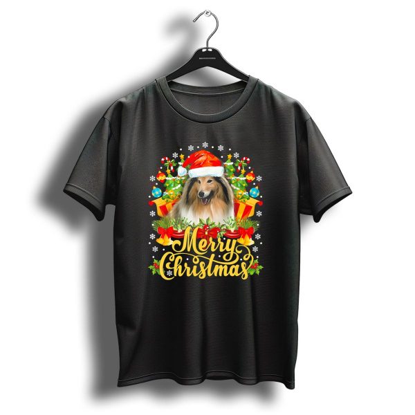 Merry Christmas Sheltie Santa Hat And Holiday Decorations T Shirt 1 t shirt 1