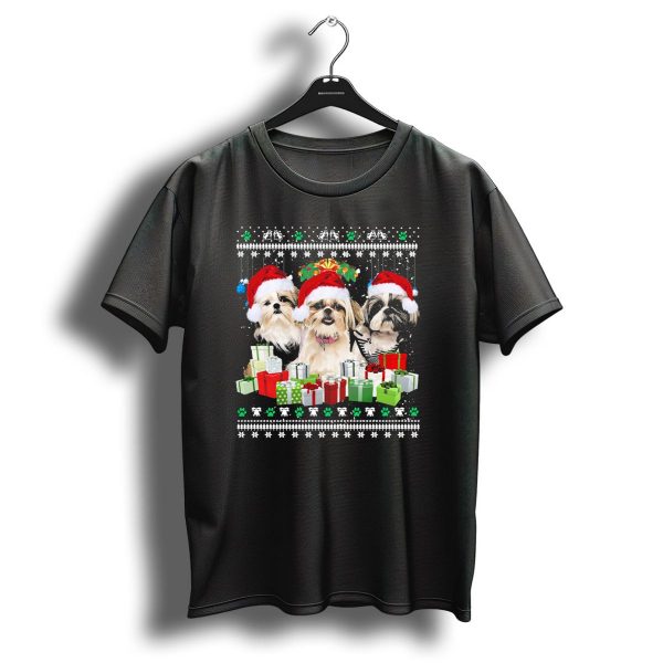 Merry Christmas Shih Tzu Dogs Santa Hats And Gifts T Shirt 1 t shirt 1