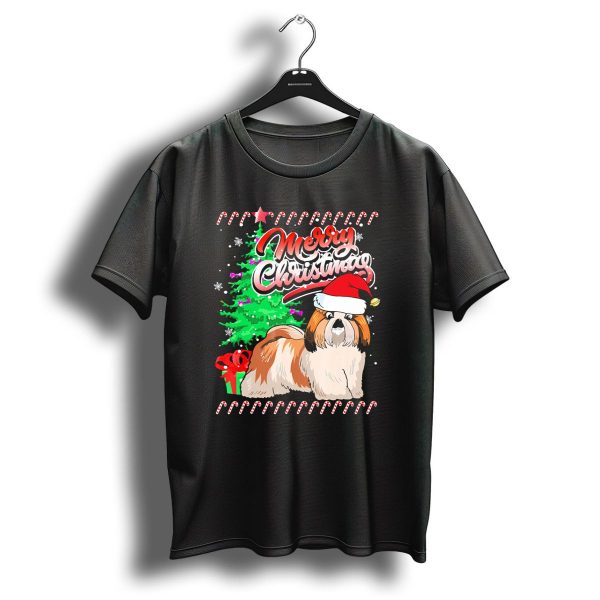 Merry Christmas Shih Tzu Santa Hat Candy Canes T Shirt 1 t shirt 1