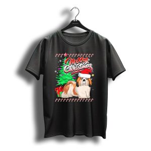 Merry Christmas Shih Tzu Santa Hat Candy Canes T-Shirt
