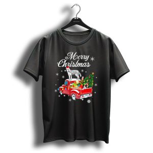 Merry Christmas Siberian Husky Red Truck Snowflakes Tree T Shirt