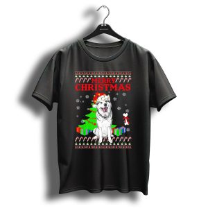 Merry Christmas Siberian Husky Santa Hat Presents Candy Canes Snowflakes T Shirt