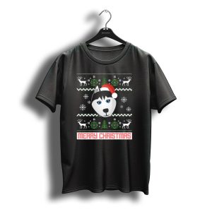 Merry Christmas Siberian Husky Santa Snowflakes Ugly T-Shirt
